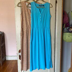 2 Landsend Cotton Blend Sleeveless Midi Shirt Dresses